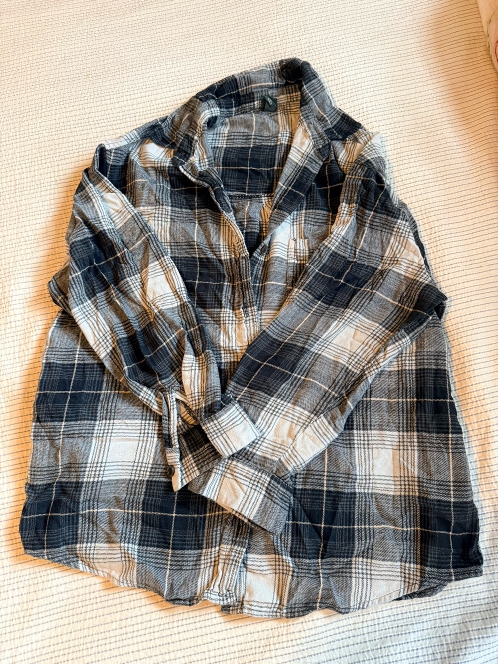 Women’s Black & White Plaid Button-Up Shirt